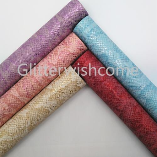 Glitterwishcome 21X29CM A4 Size Vinyl For Bows Embossed Snake Leather Fabirc Faux Leather Sheets for Bows, GM019B