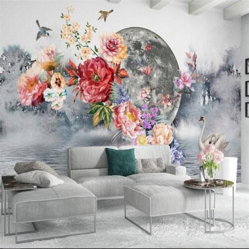 Wellyu papel de parede custom large-scale mural 3d wallpaper new china abstract ink flower bird moon TV background wallpaper