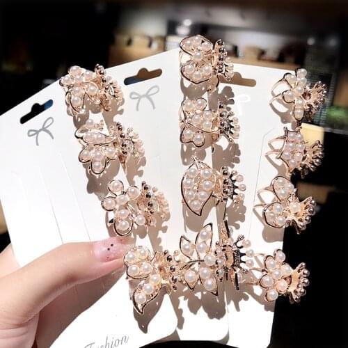 New Women Elegant Vintage Pearls Flower Small Hair Claws Sweet Headband Hair Clip Hairpin Hair Holder Fashion Hair Accessories