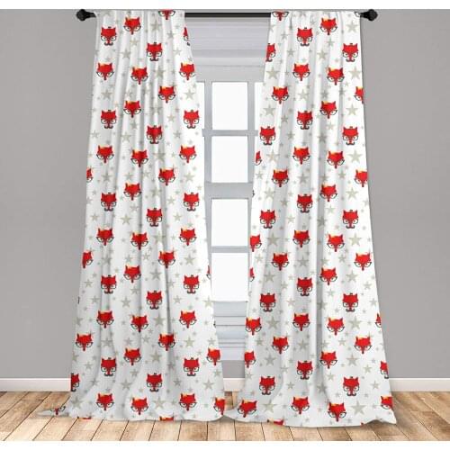 Nursery Curtain Hipster Foxes with Hats Glasses on Stars Funny Animal Lightweight Window Treatment Living Room Bedroom Decor