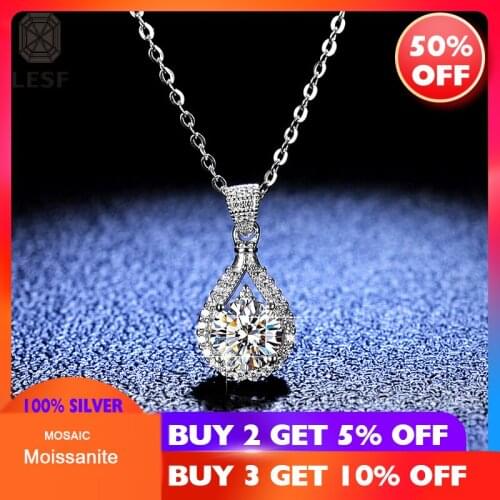 LESF 925 Sterling Silver 1.0 Carat Round Moissanite Lady Pendant Necklace Drop Shape Pendant Birthday Anniversary Gift