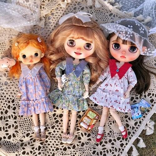 1/6Doll Floral Double Collar Dress Doll Outfit (Fit Blyth, Ob24,Pullip,Azone,Licca,BJD,ICY )