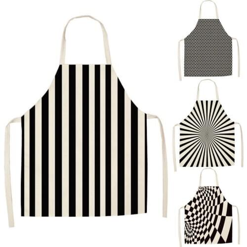 1 Pcs Black White Geometric Letter Kitchen Aprons Cotton Linen Unisex Home Cooking Baking Shop Cleaning Bibs WQ91