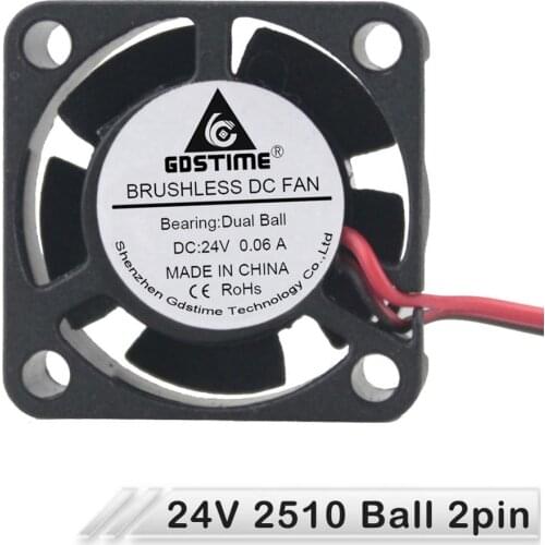 1pcs Gdstime Mini DC 24V 2Pin 25MM 25mm x 10mm Dual Ball Bearing Brushless DC Cooler Cooling Fan