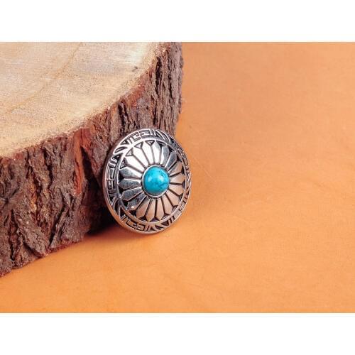 10PC 30MM FLORAL TURQUOISE ANTIQUE SLIVER SCREW BACK CONCHOS FOR BELT WALLET