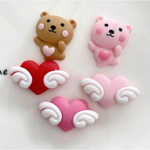 20Pcs Cute Bear Heart Wing Flat back Resin Cabochon Embellishments for Scrapbooking Hair Bows Center Accessories DIY Decoration