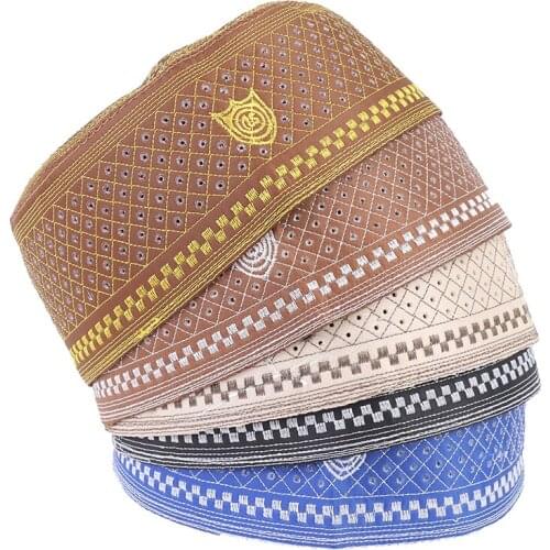 2021 Muslim Hats Cotton Embroidery Arab Men Prayer Hat Musliman Turban Man Hijab Bonnet Saudi Arabian Islam Jewish India Caps