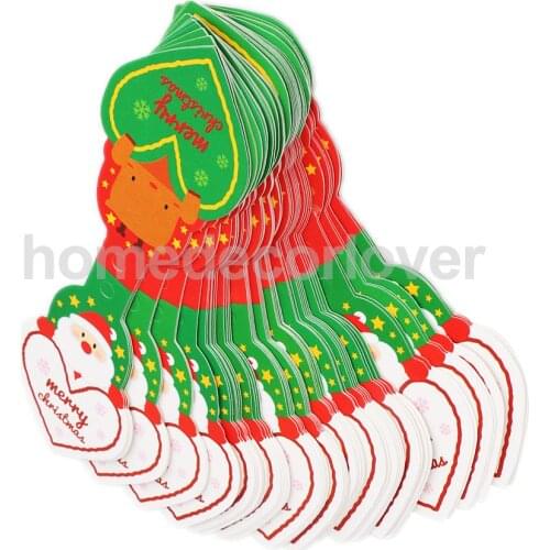 50X Festival Merry Christmas Gift Tags Handmade Santa Clause Reindeer Hang Paper Labels Greeting Cards