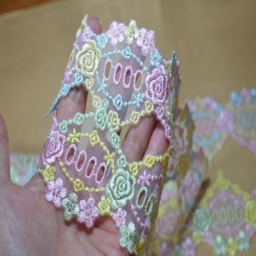 6.5CM(2yds/lot)blue~green shiny silk floral Embroidery Hight quality lace fabrics embroidered lace trim 17021807