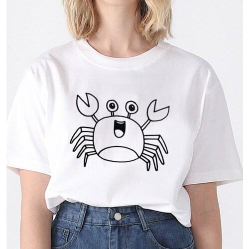 90S Cute Crab Cartoon Printing Women T shirt Summer Short Sleeve O-neck Women Tops Tshirt Casual Tees Lady Aesthetic