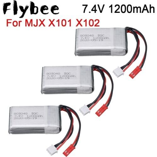 7.4V 1200mAh 30C Battery For MJX X101 X102 Yi zhang X6 H16 H40WH V262 V333 V353B V666 RC Drone Spare Parts Accessories 1-10pcs