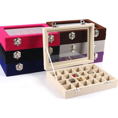 Velvet Glass Jewelry Display Box 20*15*4.5cm Jewelry Tray Holder Casket Storage Organizer 2017 Earrings Ring Box