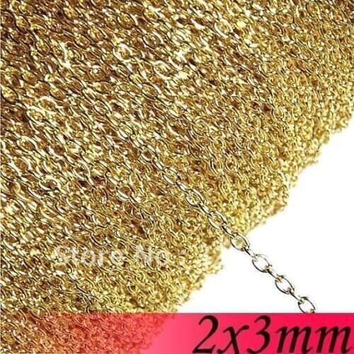 Free Shipping!!! 2*3mm 100meter Gold Plated Jewelry Findings Cable Link Chain