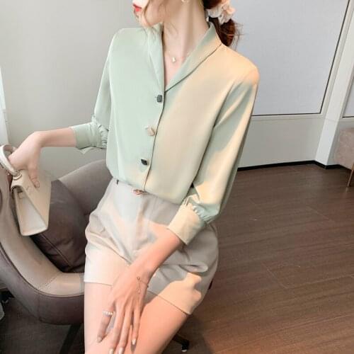 Free shipping woman good quality feminina Womens vintage blouse fashion clothes 2020 spring autumn chiffon shirts female A6090