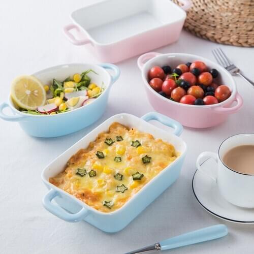 Baked Rice Baking Bowl Creative Ceramic Household Microwave Oven High Temperature Resistant Special Dual Handle Baking Cheese De