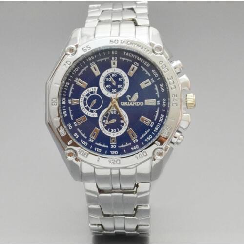 Orlando Men Sports Watches Stainless Steel Quartz Wristwatches Blue Dial Big Men Watches mannen horloge reloj hombre