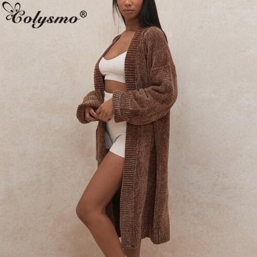 Colysmo Winter Oversized Sweater Warm Knitted Cardigan Pocket Long Sleeve Brown Loose Knitwear Coat Women Chic Casual Outfits