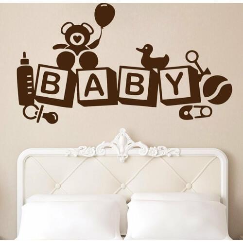 Baby Words Wall Sticker Kids Bedroom Living Room Nursery Interior Decor Toys Bear Duck Posters Vinyl Window Decal Art Mural M590