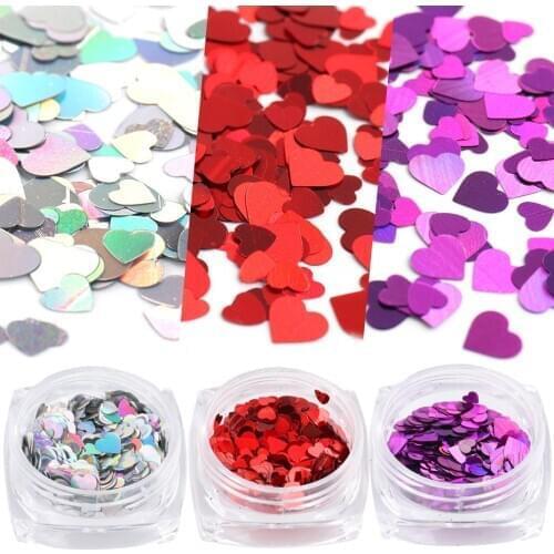 Holographic Peach Heart Style Nail Art Sequins Laser Magic Color Love Heart Shape and Size Mix Nail Decals Solid Design AX01-18