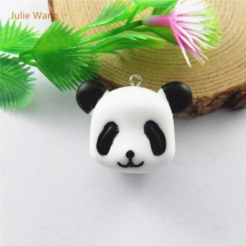 Julie Wang 5PCs Mini White+Black Resin Charms Lovely Panda Shape Pendants Handmade Hanging Zipper Gift Bracelet Accessory51563