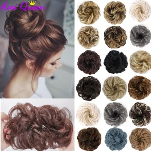 AS Synthetic Bun Extensions Curly Messy Bun Hair Scrunchies Elegant Chignons Wedding Hair Piece for Women and Kids
