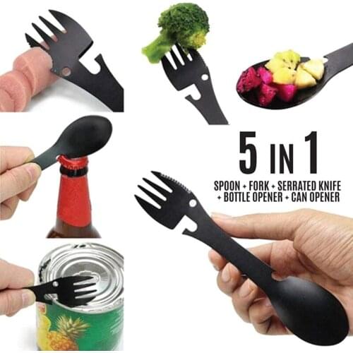 Camping Fork Spoon Multi-function Stainless Steel Cutlery 2 in 1 Spoon Fork Outdoor Cooking Camping Equipment Hiking Cooking