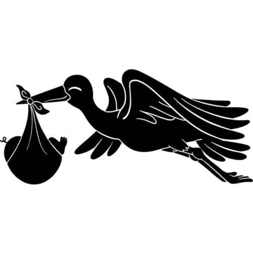 16cm*9cm Creative Flying Stork Carrying Baby Fashion Car Sticker PVC Personalized Auto Motorcycle Decorative Waterproof Decal