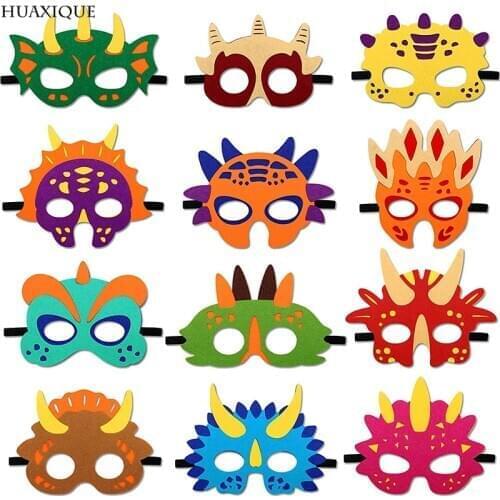 Cartoon Animal Dinosaur Felt Mask Cute Dinosaur Theme Sticker Children Birthday Halloween Decoration Baby Shower Party Supplies