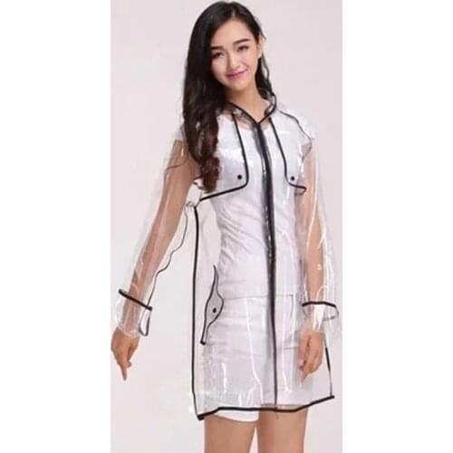 Fashion Waterproof EVA Transparent Fashion Poncho Women Outdoor Clear Raincoat With Zipper PVC Rainwear Rain Coat