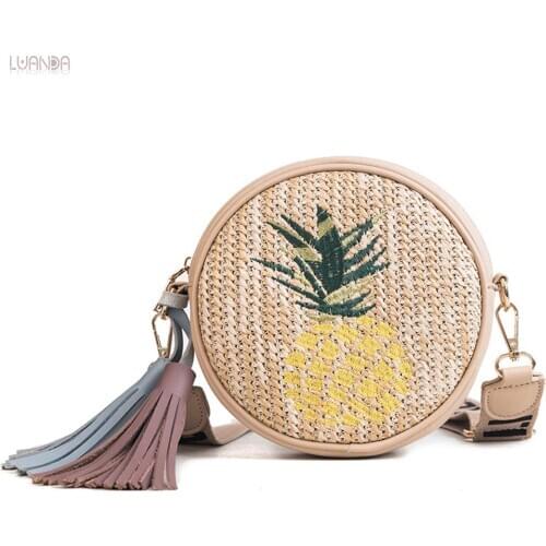Fashion Round Straw Bags Women Handbags With Tassel Rattan Crossbody Bags Handmade Woven Shoulder bags Lady Bamboo Straw Satchel
