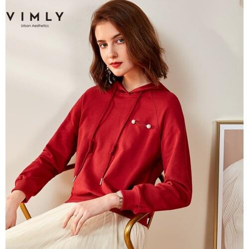 Vimly Fashion Women Sweatshirt Casual Hooded Solid Buttons Loose Autumn Clothes Vintage Female Pullover Hoodies F0388