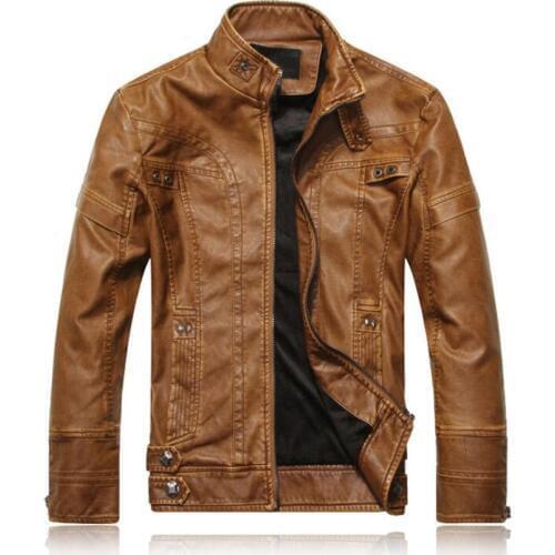 Motorcycle PU Leather Men Vintage Retro Moto Jacket Motorcycle Clothing Coats Slim Winter Windproof Faux Leather Jacket