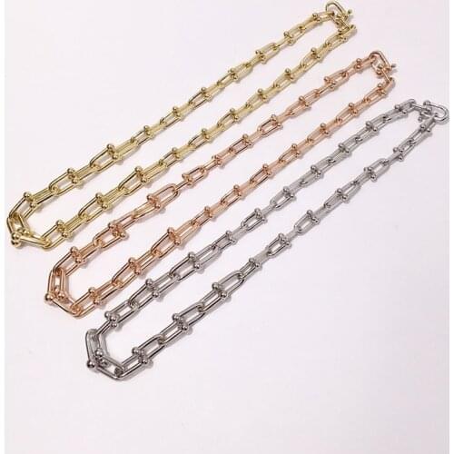 New Arrival Trendy Men Stainless Steel Gold Steel Color Double U Chain Necklace Engagement Jewelry NE-26