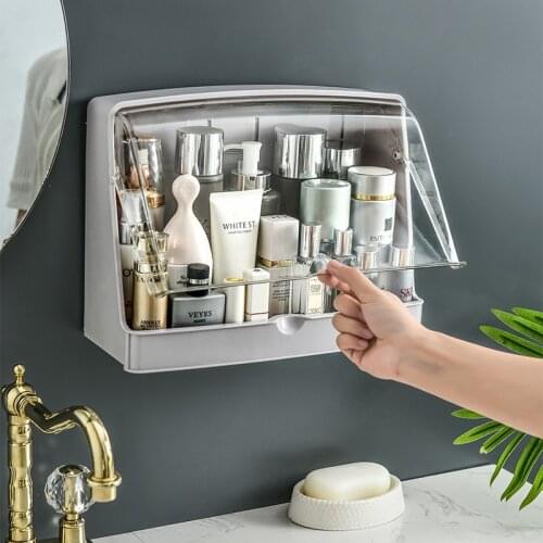 Makeup Organizer With Cover Organizer For Cosmetics Waterproof Bathroom Storage Plastic Storage Container VISMOORE Makeup Box