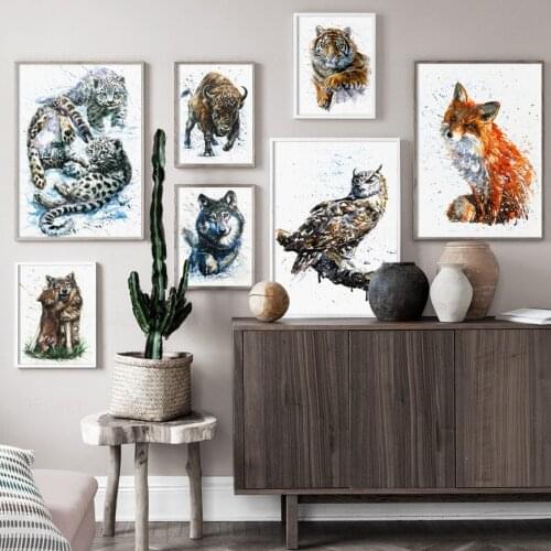 Nordic Posters Tiger Wolf Fox Leopard Animal Art Print Wall Art Canvas Painting Wall Pictures For Living Room Decor