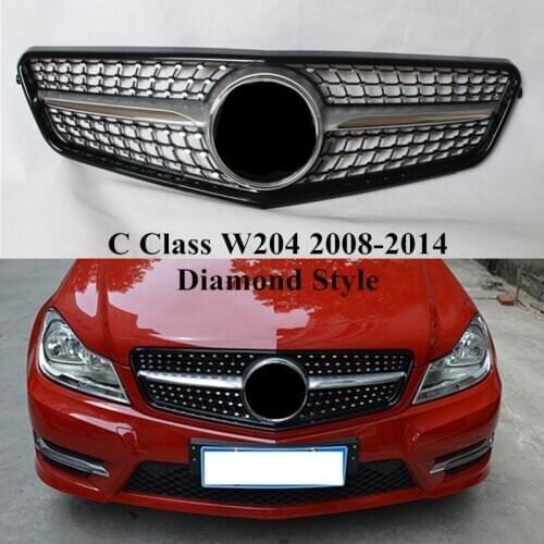 Kidney Mesh Grille For Ben-z C Class W204 C180 C200 C300 C250 C350 2008 2009 2010 2011 2012 2013 2014 ABS Diamond Front Grille
