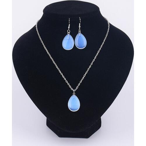 Druzy Romantic Lady Jewelry Natural Oval Opal Stone Necklace Sets Simple Style Blue White Color Women Jewelry Gifts