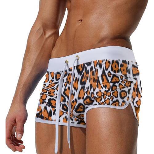 SD348 summer men beach shorts sexy leopard swimwear animal printing behind pocket men swimsuit sunga swim trunk bathing suits