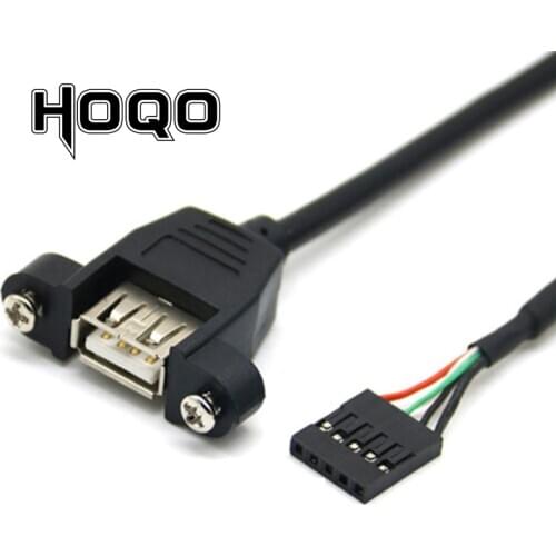 Motherboard 5pins female to USB A 2.0 female extension cable panel mounting screw ear hole baffle wire connector 2.54mm 1.5m