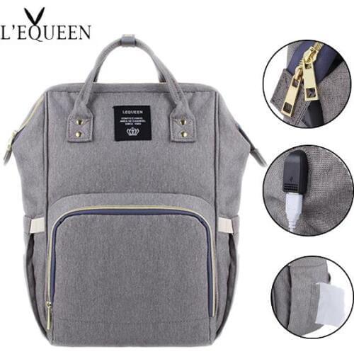 2020 Lequeen USB Waterproof Diaper Baby Bag Backpack Maternity Fashion Mummy Travel Nappy Bags Large Capacity Stroller Handbag