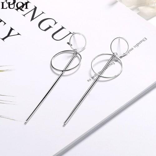 S925 Silver Plated Platinum Street Fashion Geometric Double Ring Straight Womens Elegant Temperament Stud Earrings CE36