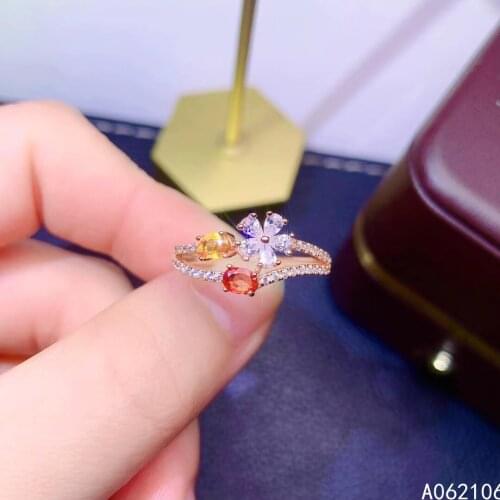 925 Pure Silver Chinese Style Natural Color Sapphire Womens Luxury Trendy Fresh Flower Adjustable Gem Ring Fine Jewelry Support