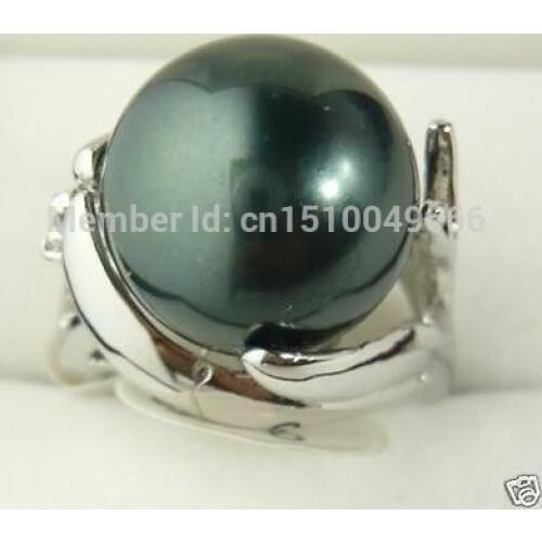FREE SHIPPING >>>Elegant 10MM Black South Shell Pearl Womens Ring 7 8 9