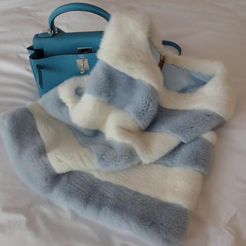 Winter fashion sweet new suede vest color matching striped mink fur vest female overall short vest