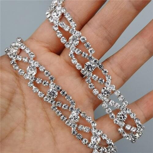 1 Meter Rhinestone Crystal Chain Bling Diamante Lace Diamond Trim Ribbon Necklace Applique Gem Sparkle Wedding Dress 0.47" Width