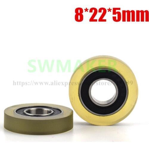 1pcs 8*22*5mm 698ZZ gummed bearing pulley, mute PU polyurethane, conveyor belt rolling pulley