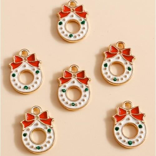 10pcs 10*14mm Enamel Circle Bowknot Charms for Bracelets Pendants Necklaces Christmas Charms DIY Jewelry Making Findings