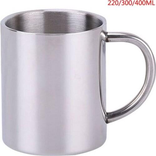 220/300 / 400ml Double Wall Polished Stainless Steel D Shape Handle Cup Coffee Water Mug Cup for Outdoor Drinking