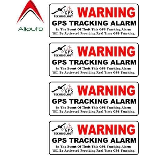 Aliauto 4 X WARNING GPS TRACKING ALARM Car Stickers Reflective Personality Decal for Tesla Chevrolet Lacetti Cruze ,10CM*4CM