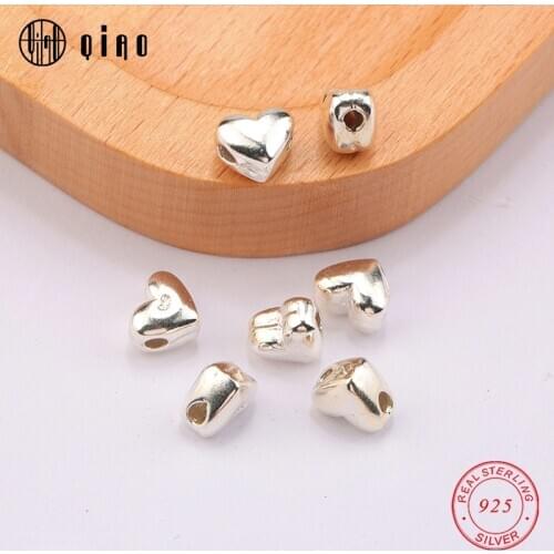 One piece 925 sterling silver beads silver 925 heart shape Spacer beads smooth jewelry beads for silver bracelet&necklace making